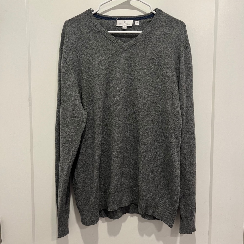 Toscano Firenze Wool V-Neck Sweater XL Charcoal Gray‎ Heather Knit Long Sleeve